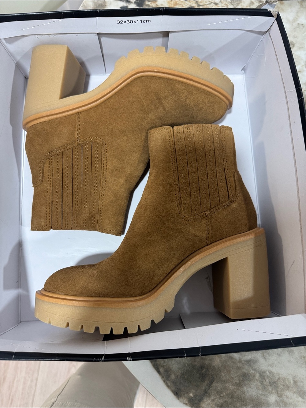 Dolce Vita Tan Suede Chunky Heel Chelsea Booties